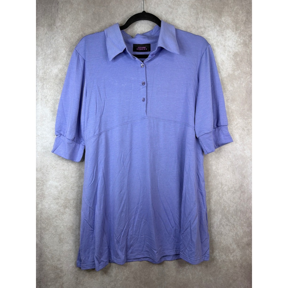 NWT Suzanne Somers Womens Purple Collared 3/4 Sleeve Babydoll‎ Tunic Sz Large